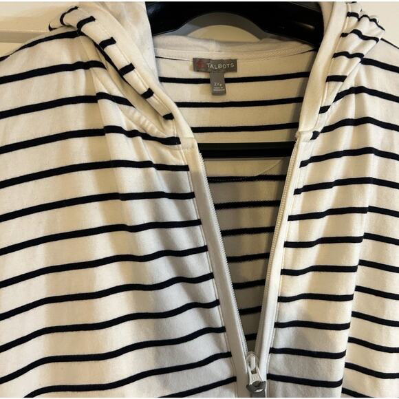 T by Talbots Women Full Zip Hooded Terry Cloth Size 2X Drawstring Black & White - Picture 2 of 7